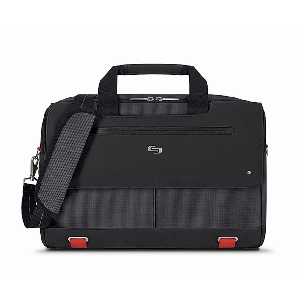 Solo New York Red Black Mission Messenger Bag Briefcase 15in Laptop EUC